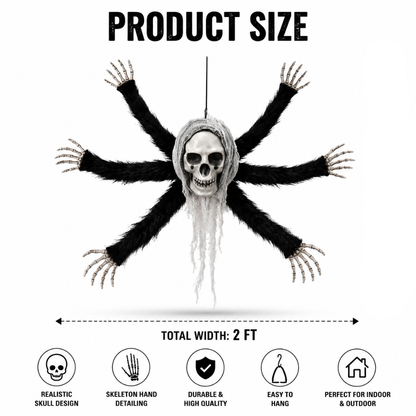 Hanging Skull Spider Decoration with Black Legs for Halloween & Theme Party Décor – 1FT – 1PC