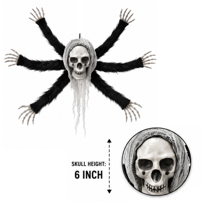 Hanging Skull Spider Decoration with Black Legs for Halloween & Theme Party Décor – 1FT – 1PC