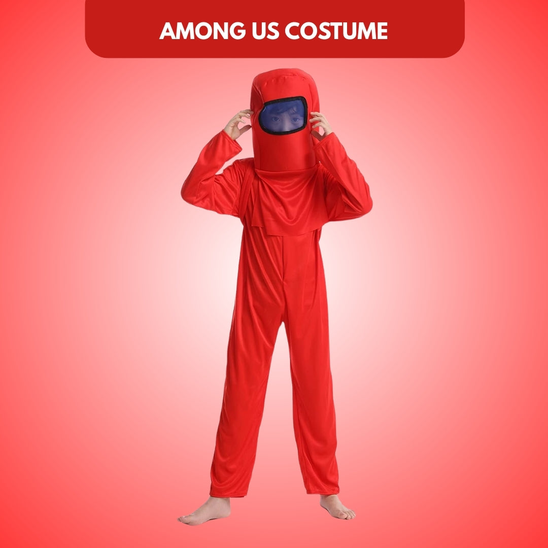 AmongUs Space Red Jumpsuit Ccotumes W/ Space Mask & Bag - Age 6 - 8 YRS - Size M - 3PC