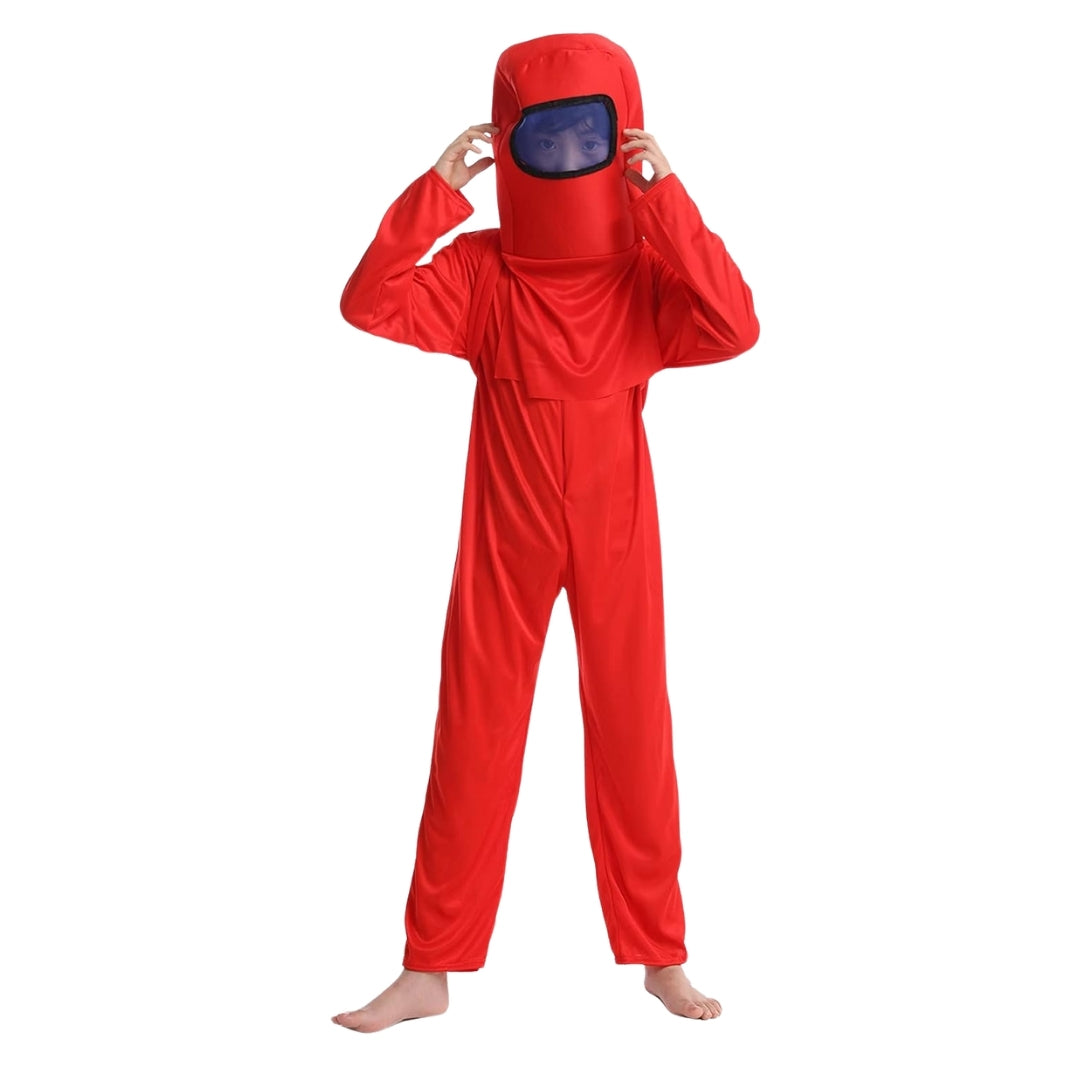 AmongUs Space Red Jumpsuit Ccotumes W/ Space Mask & Bag - Age 8 - 10 YRS - Size L - 3PC
