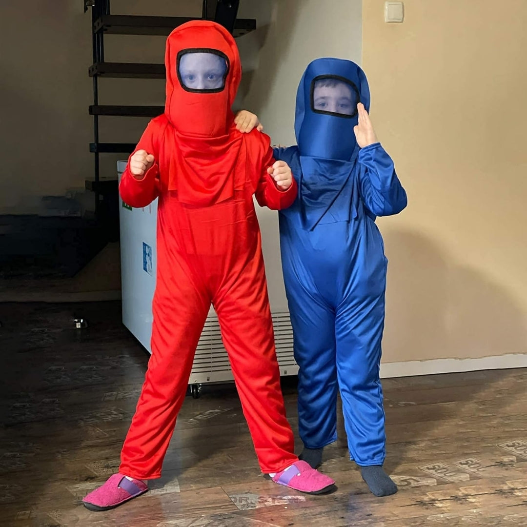 AmongUs Space Red Jumpsuit Ccotumes W/ Space Mask & Bag - Age 8 - 10 YRS - Size L - 3PC