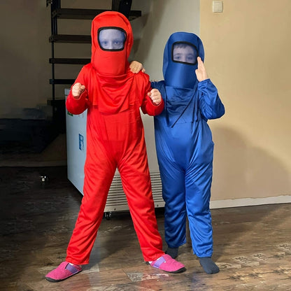 AmongUs Space Red Jumpsuit Ccotumes W/ Space Mask & Bag - Age 8 - 10 YRS - Size L - 3PC