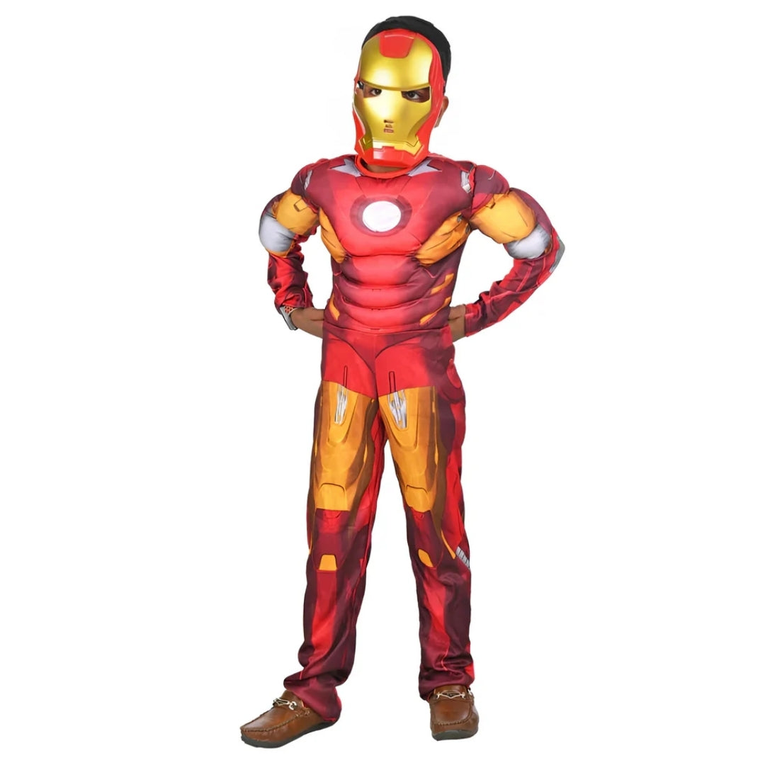 Muscular Iron Man Costume with Mask for Kids - Superhero Fancy Dress - 1 Set