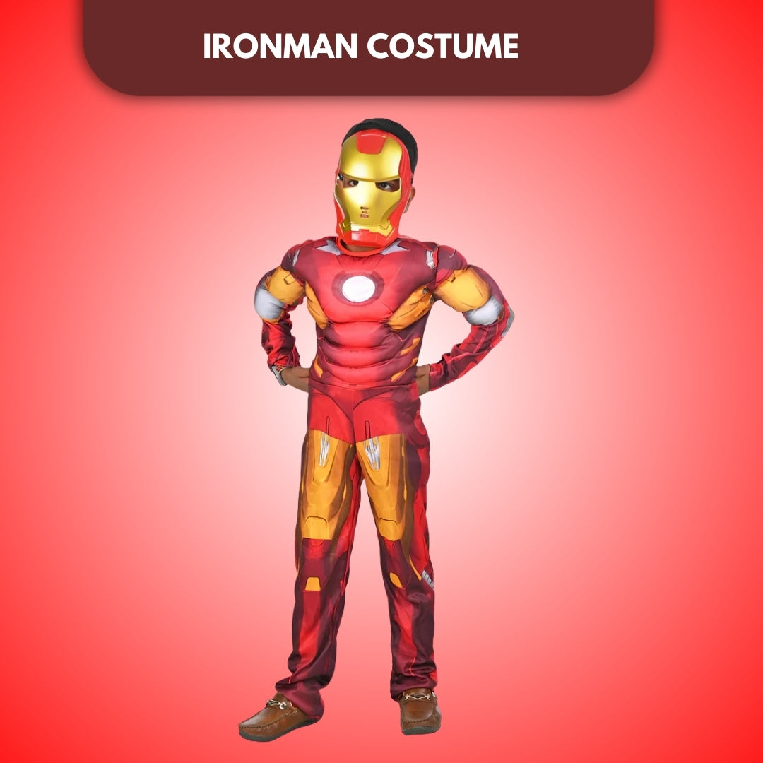 Muscular Iron Man Costume with Mask for Kids - Superhero Fancy Dress - 1 Set