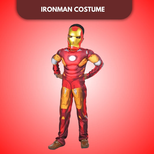Muscular Iron Man Costume with Mask for Kids - Superhero Fancy Dress - 1 Set