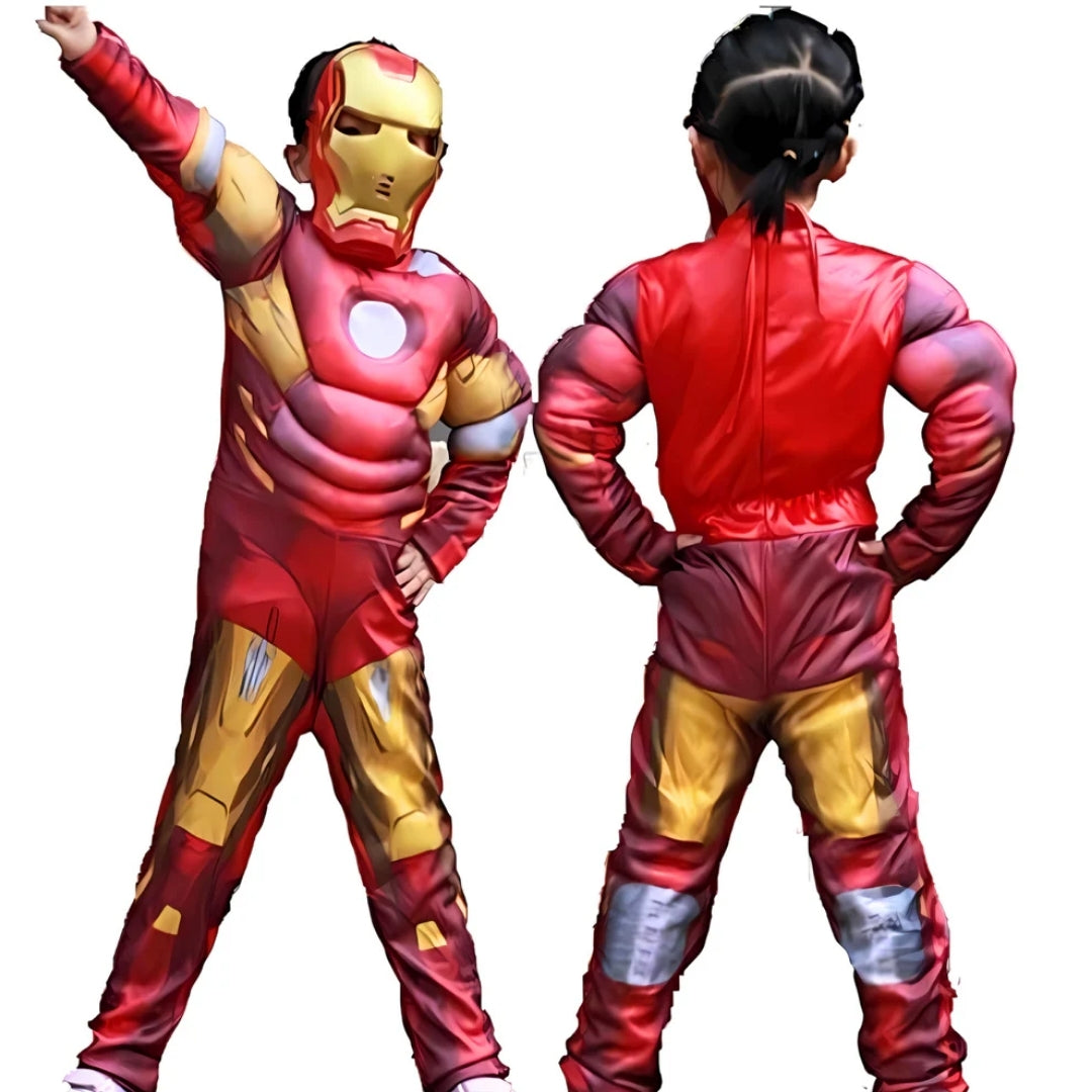 Muscular Iron Man Costume with Mask for Kids - Superhero Fancy Dress - 1 Set