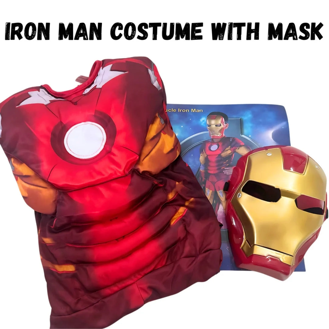 Muscular Iron Man Costume with Mask for Kids - Superhero Fancy Dress - 1 Set