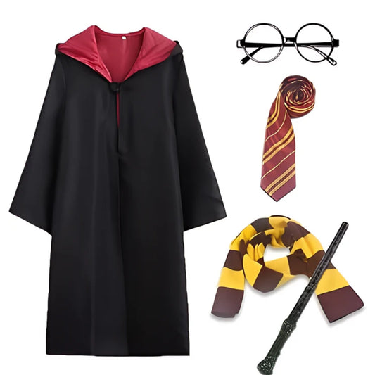 Magical Harry Potter Costume w/ Scarf, Eyeglass, Wand & Tie for Kids - Size M 5 - 7 YR
