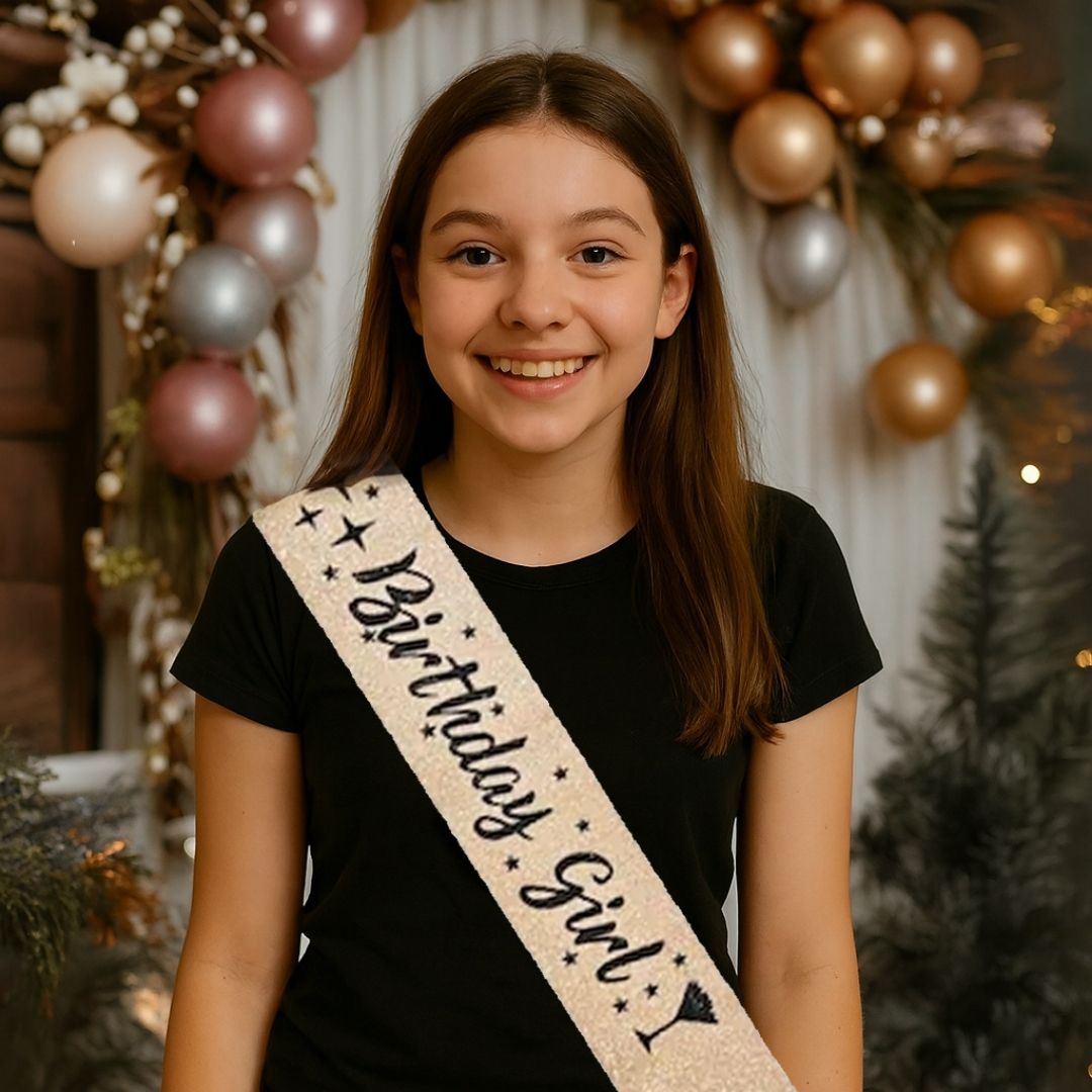 Glitter Birthday Girl Sash Silver