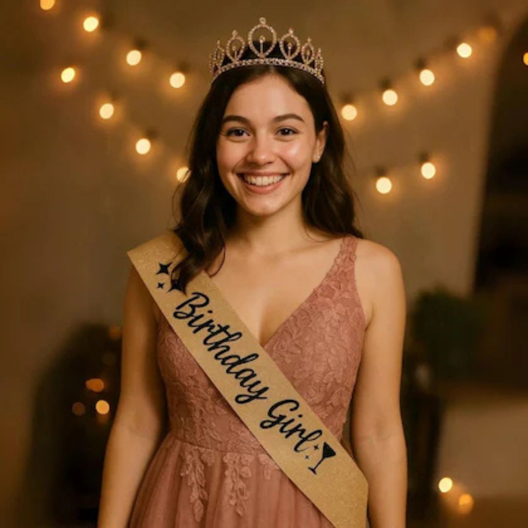 Glitter Birthday Girl Sash Silver