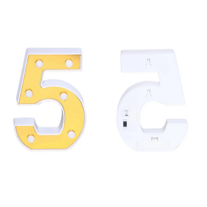 No.5 LED Golden Marquee, Light Up Marquee Number Sign for Weddings, Birthday, Christmas,Room Decoration,Bar Decoration, Battery Powered