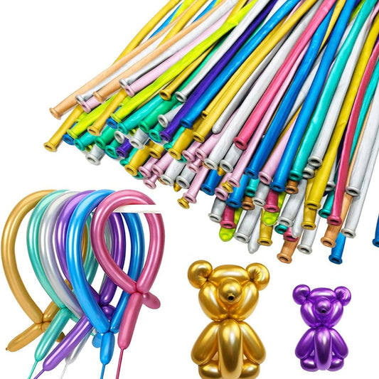 Multicolor Chrome Designer Twisting Balloons - Pack of 50