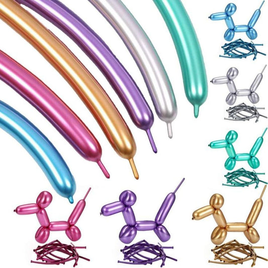 Multicolor Chrome Designer Twisting Balloons - Pack of 10