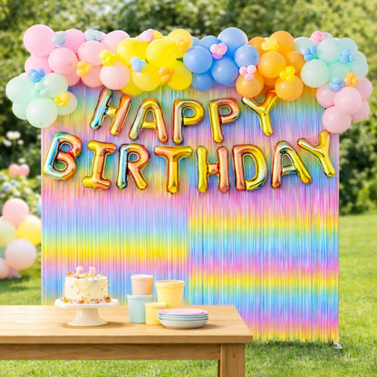 Iridescent Rainbow Color Happy Birthday Letter Balloons