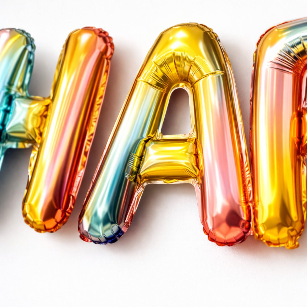 Iridescent Rainbow Color Happy Birthday Letter Balloons