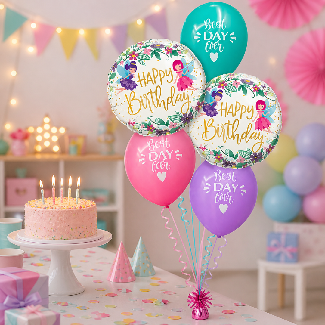 Best Day Ever Happy Birthday Pastel Balloon Set of 5 (Helium Filled & Delivered Inflated) | Birthday Decoration Balloons