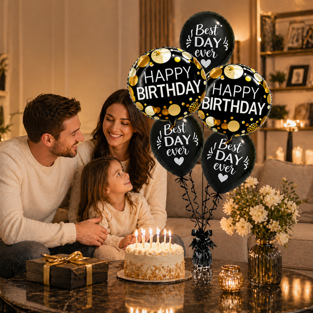 Best Day Ever Happy Birthday Black & White Balloon Set - 5PC