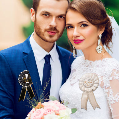 Bride & Groom Sash with Award Buttons Set - 4PC