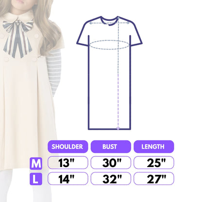 Megan Horror Movie Beige Fancy Costume w/ Grey & White Tshirt, Bow Tie and Stockings - Size L -  Age 7 to 9