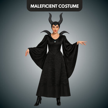 Maleficient Adult Costume with Glittery Headband