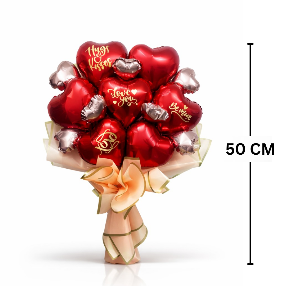 Red & Rose Gold Love You Text Foil Balloon Bouquet - 3PC