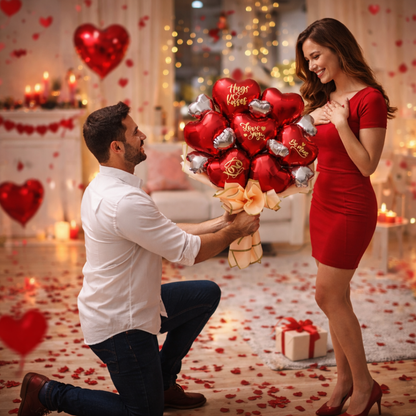 Red & Rose Gold Love You Text Foil Balloon Bouquet - 3PC