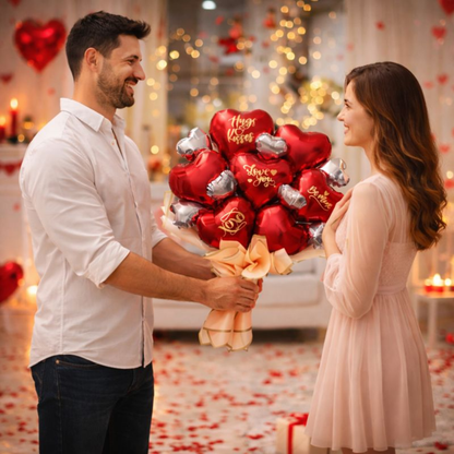 Red & Rose Gold Love You Text Foil Balloon Bouquet - 3PC