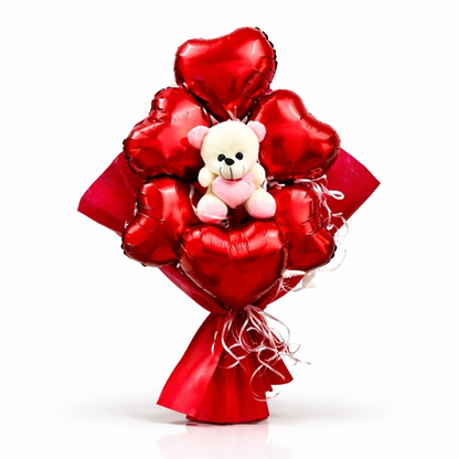 Red Heart Teddy Foil Balloon Bouquet | Pre Filled & Delivered Inflated | Anniversary or Surprise Gift Bouquet