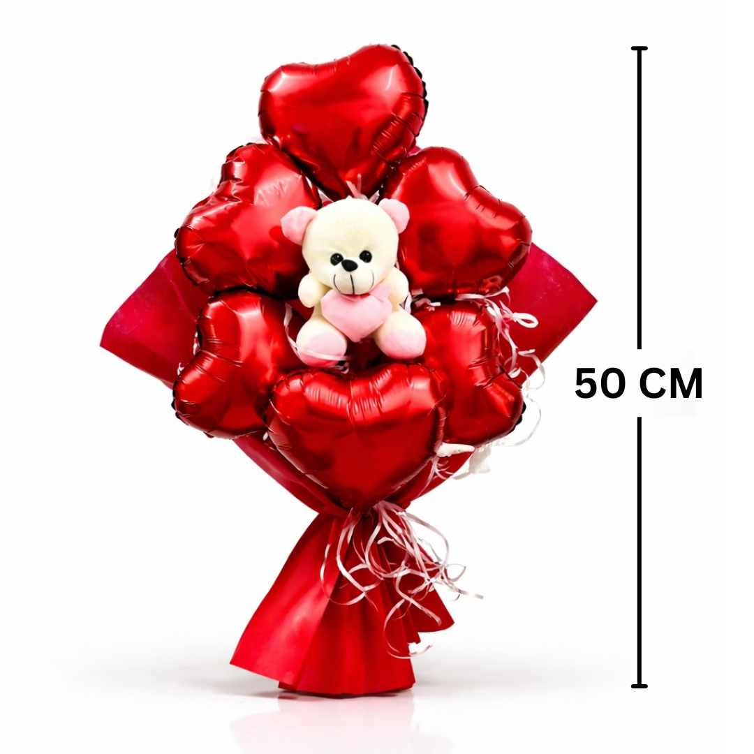 Red Heart Teddy Foil Balloon Bouquet | Pre Filled & Delivered Inflated | Anniversary or Surprise Gift Bouquet