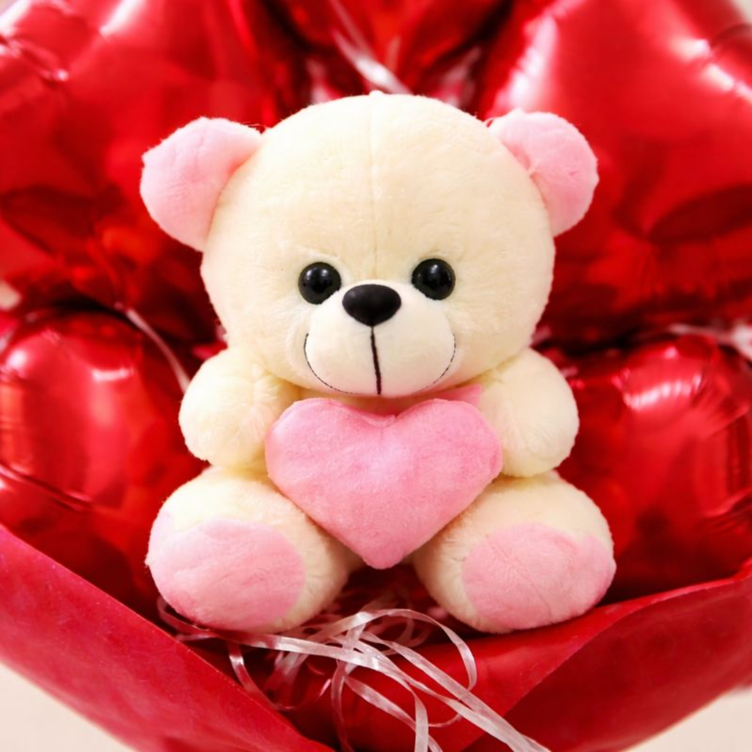 Red Heart Teddy Foil Balloon Bouquet | Pre Filled & Delivered Inflated | Anniversary or Surprise Gift Bouquet