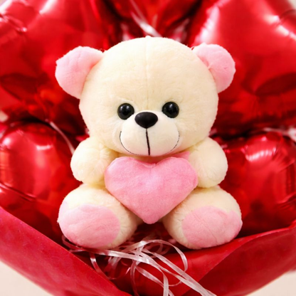 Red Heart Teddy Foil Balloon Bouquet | Pre Filled & Delivered Inflated | Anniversary or Surprise Gift Bouquet