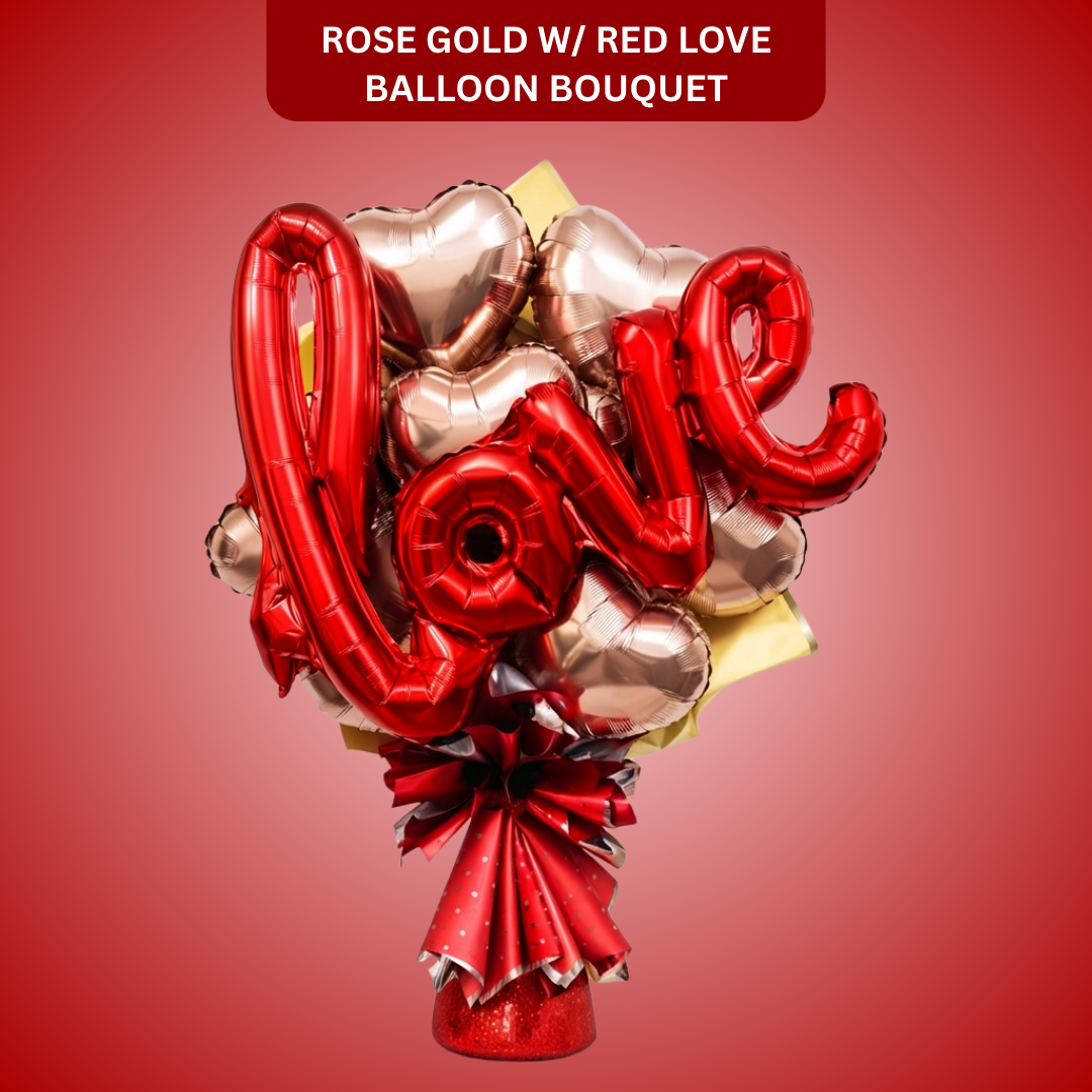 Rose Gold Heart Shape Foil Balloon Set w/ Red L-O-V-E Shaped Foil Ballon - 8PC