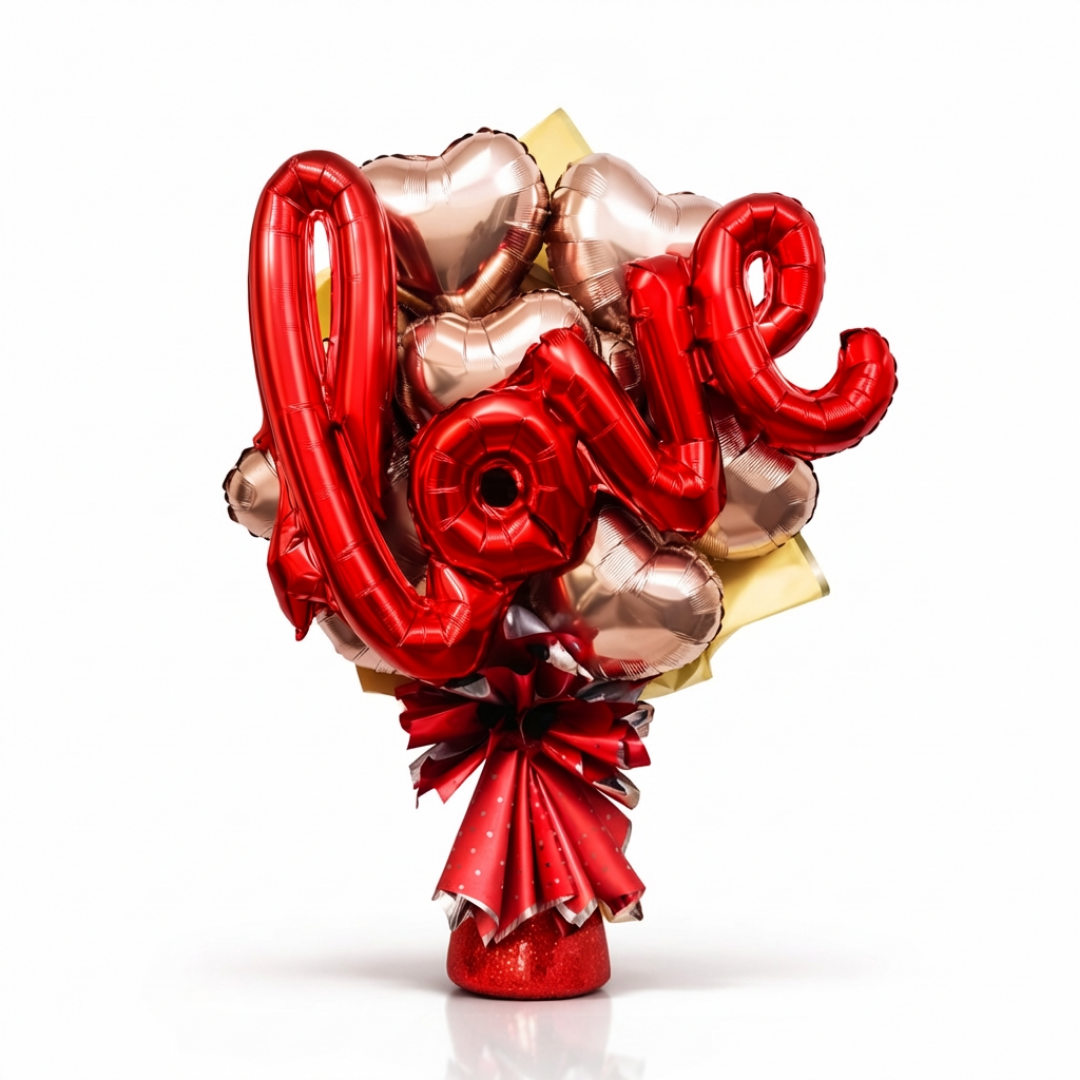 Rose Gold Heart Shape Foil Balloon Set w/ Red L-O-V-E Shaped Foil Ballon - 8PC