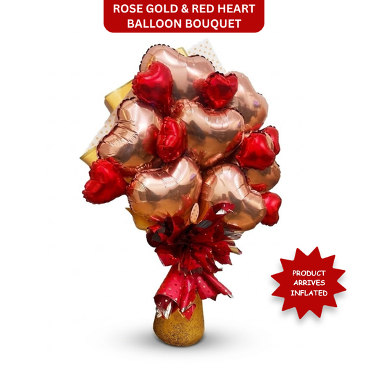 Rose Gold & Red Heart Foil Balloon Bouquet Set | Air Filled & Delivered Inflated | Romantic & Surprise Gift Bouquet