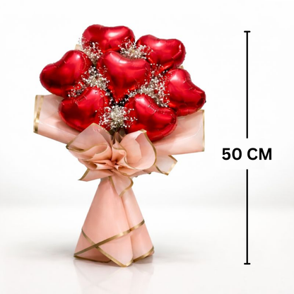 Red Heart Shape Foil Balloon Set w/ Gymsum Flowers - Air Filled - 10 inches - 7PC