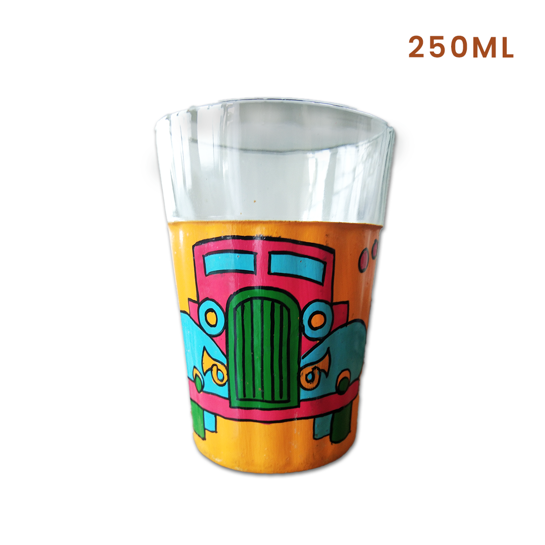 Cutting Chai Painted Glasses With Cup Holder  - 6PC