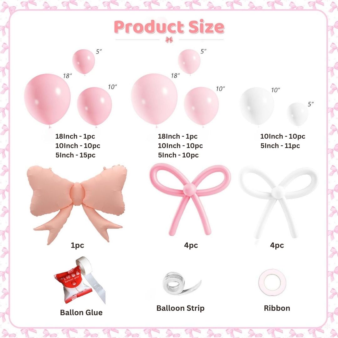 Pink Bow Foil Balloon with Pastel Pink and White Balloon Garland Kit - 80PC