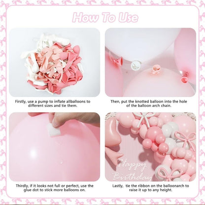 Pink Bow Foil Balloon with Pastel Pink and White Balloon Garland Kit - 80PC