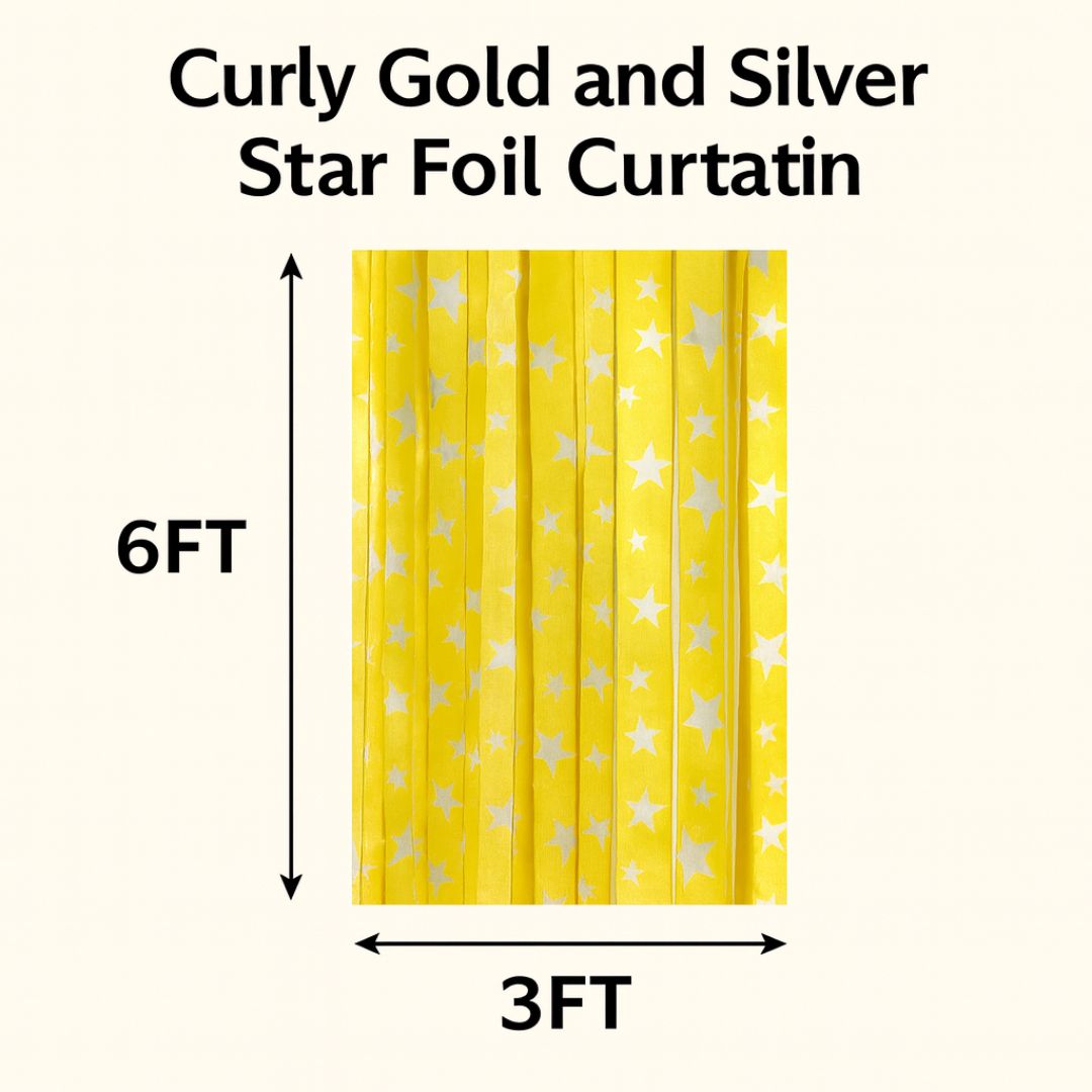 Curly Gold and Silver Star Foil Curtain - 6FT x 3FT - 1PC