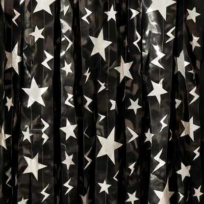 Curly Black and Silver Star Foil Curtain - 6FT x 3FT - 1PC