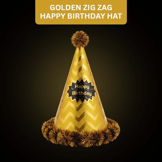 Assorted Colour Zig Zag Hat with Fringe w/Happy Birthday