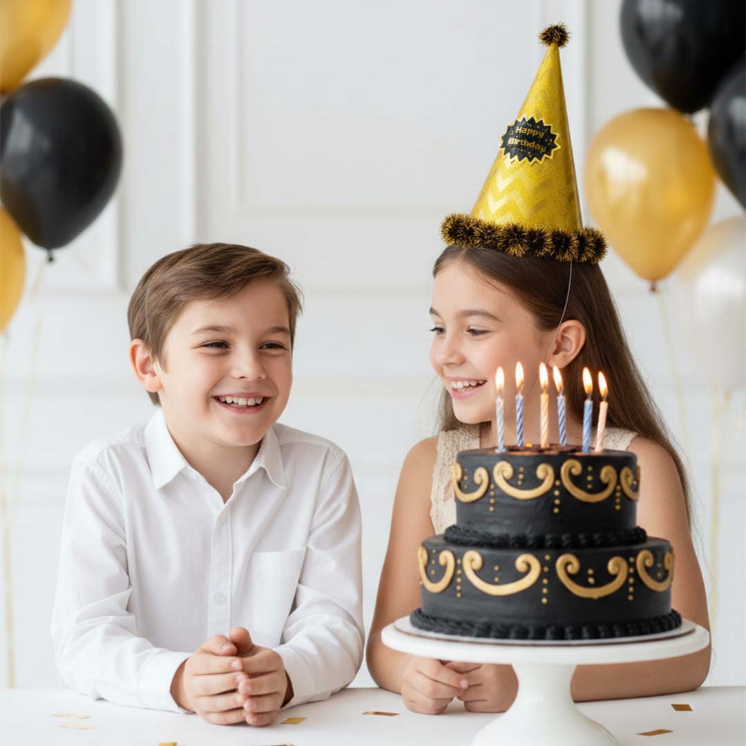 Assorted Colour Zig Zag Hat with Fringe w/Happy Birthday