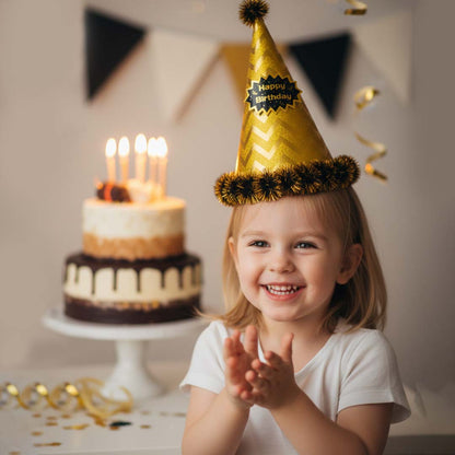 Assorted Colour Zig Zag Hat with Fringe w/Happy Birthday