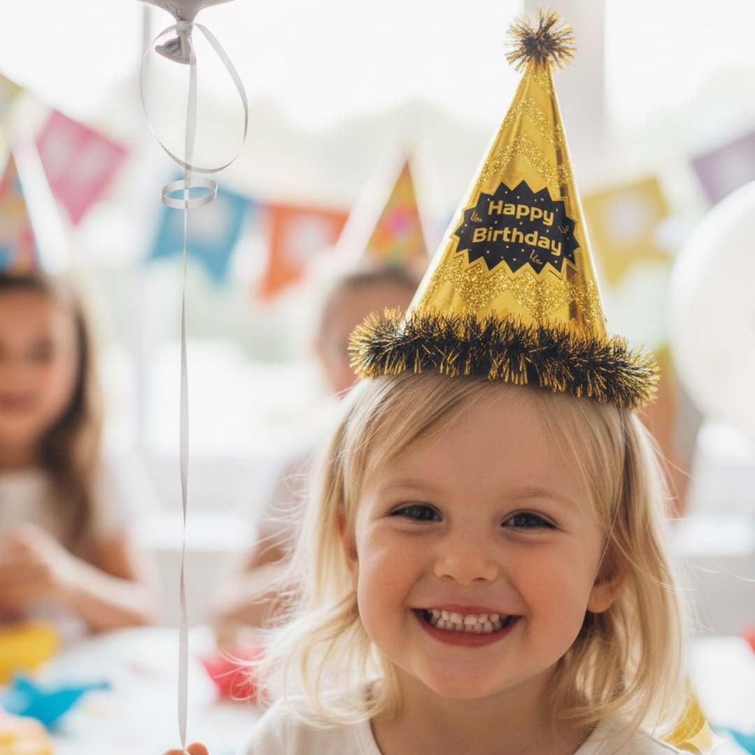 Assorted Colour Zig Zag Hat with Fringe w/Happy Birthday