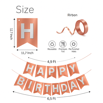 Metallic Rose Gold Happy Birthday Banner - 1PC