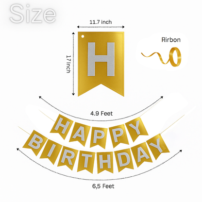 Metallic Gold Happy Birthday Banner - 1PC
