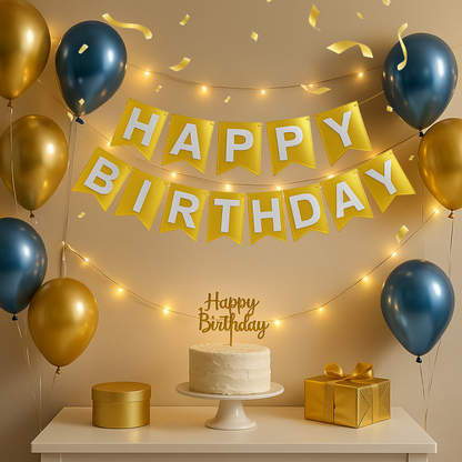 Metallic Gold Happy Birthday Banner - 1PC