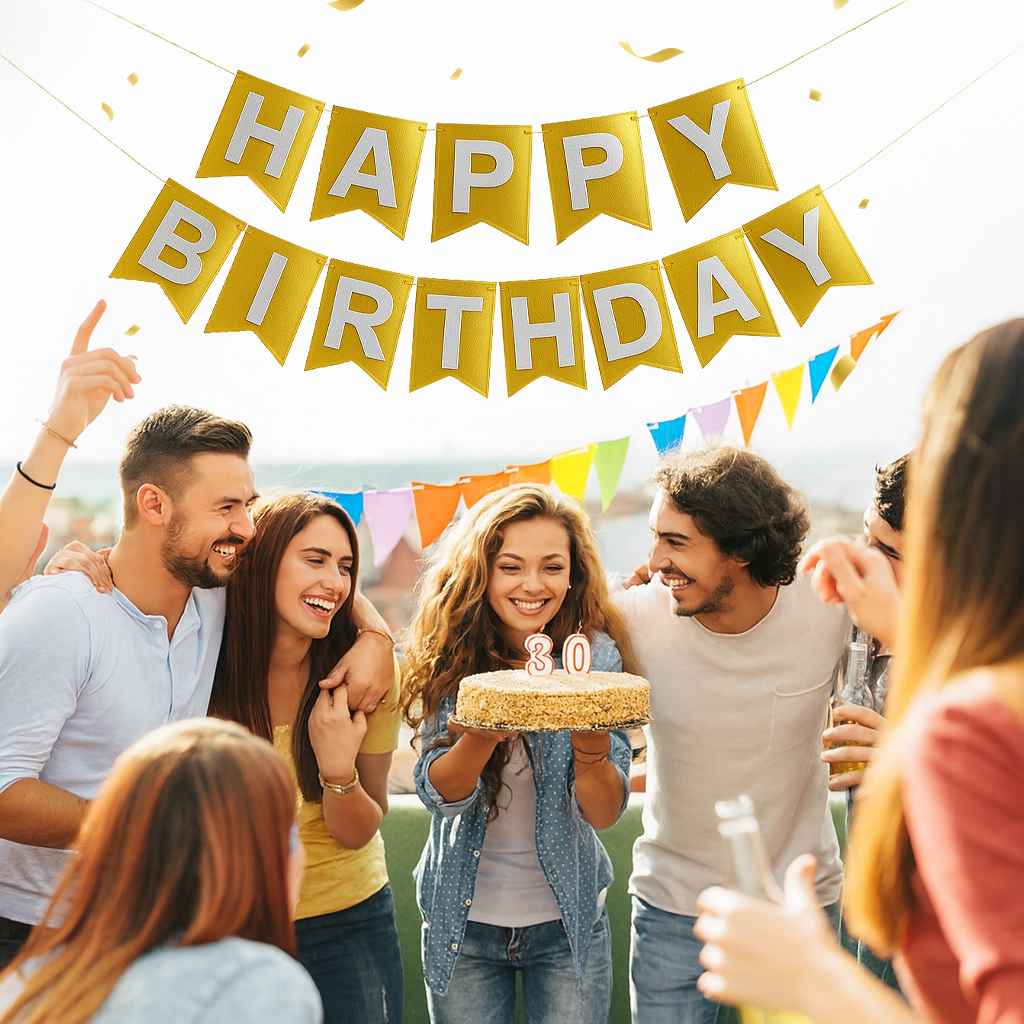 Metallic Gold Happy Birthday Banner - 1PC
