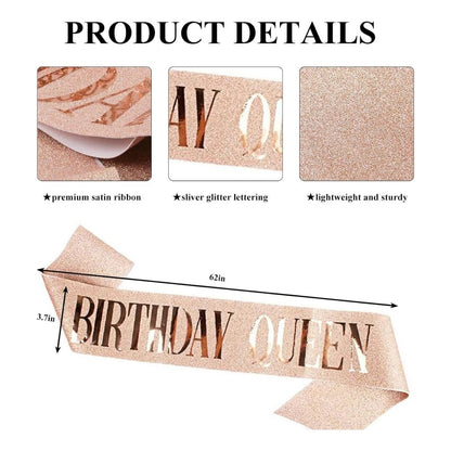 Birthday Queen Sash with Shimmry Texture and Glossy Text - 1PC