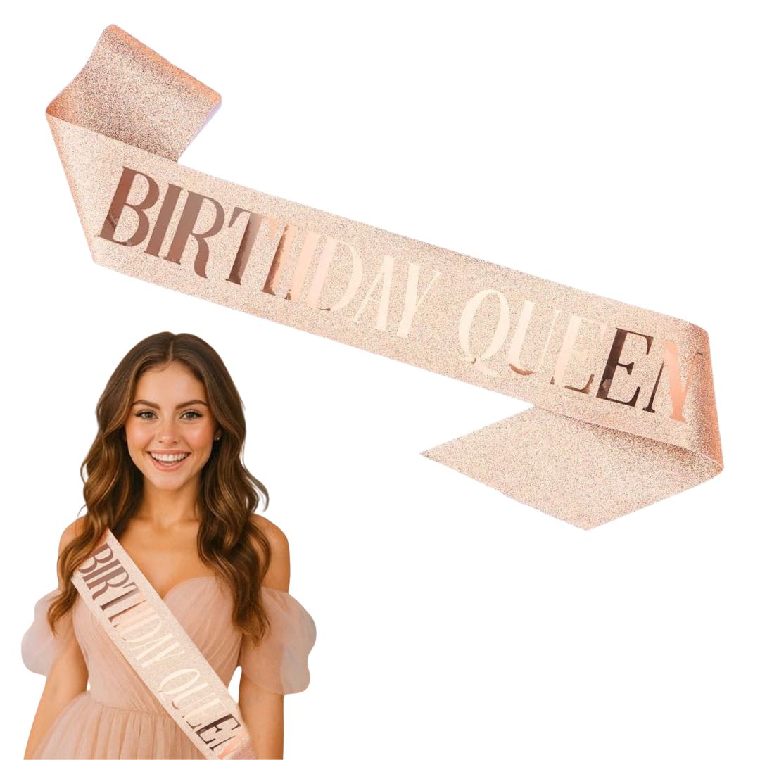 Birthday Queen Sash with Shimmry Texture and Glossy Text - 1PC